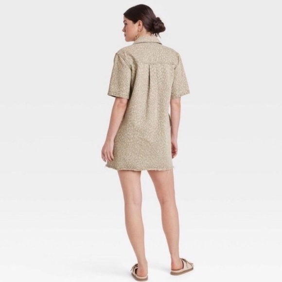 *NWT* Universal Thread Brown and Tan Denim Leopard Mini Shirt Dress, Size Small - Picture 3 of 14